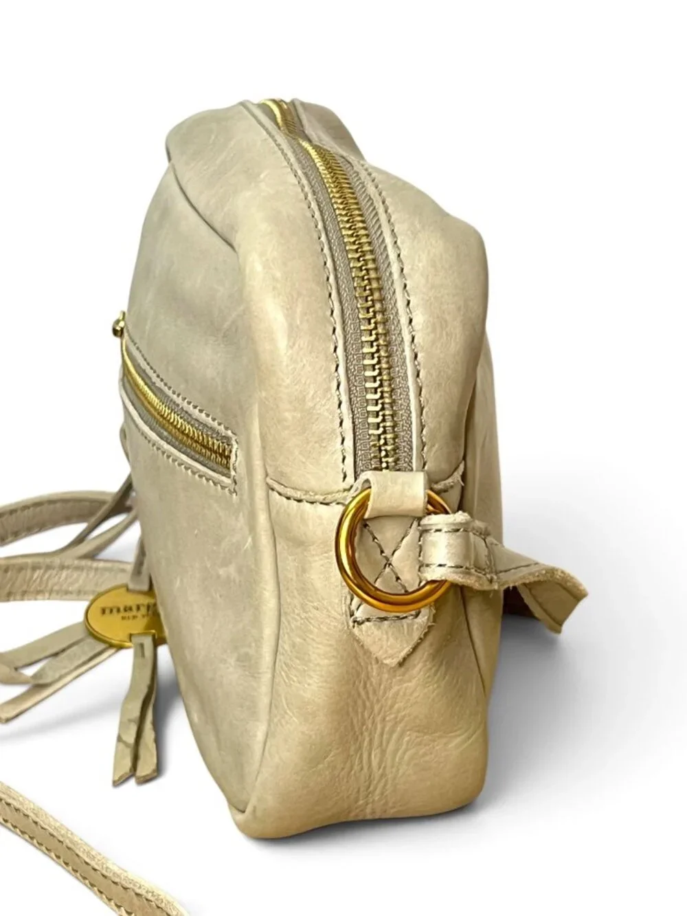 Margot New York Leather Crossbody Bag Beige With Gold Hardware Adjustable Strap